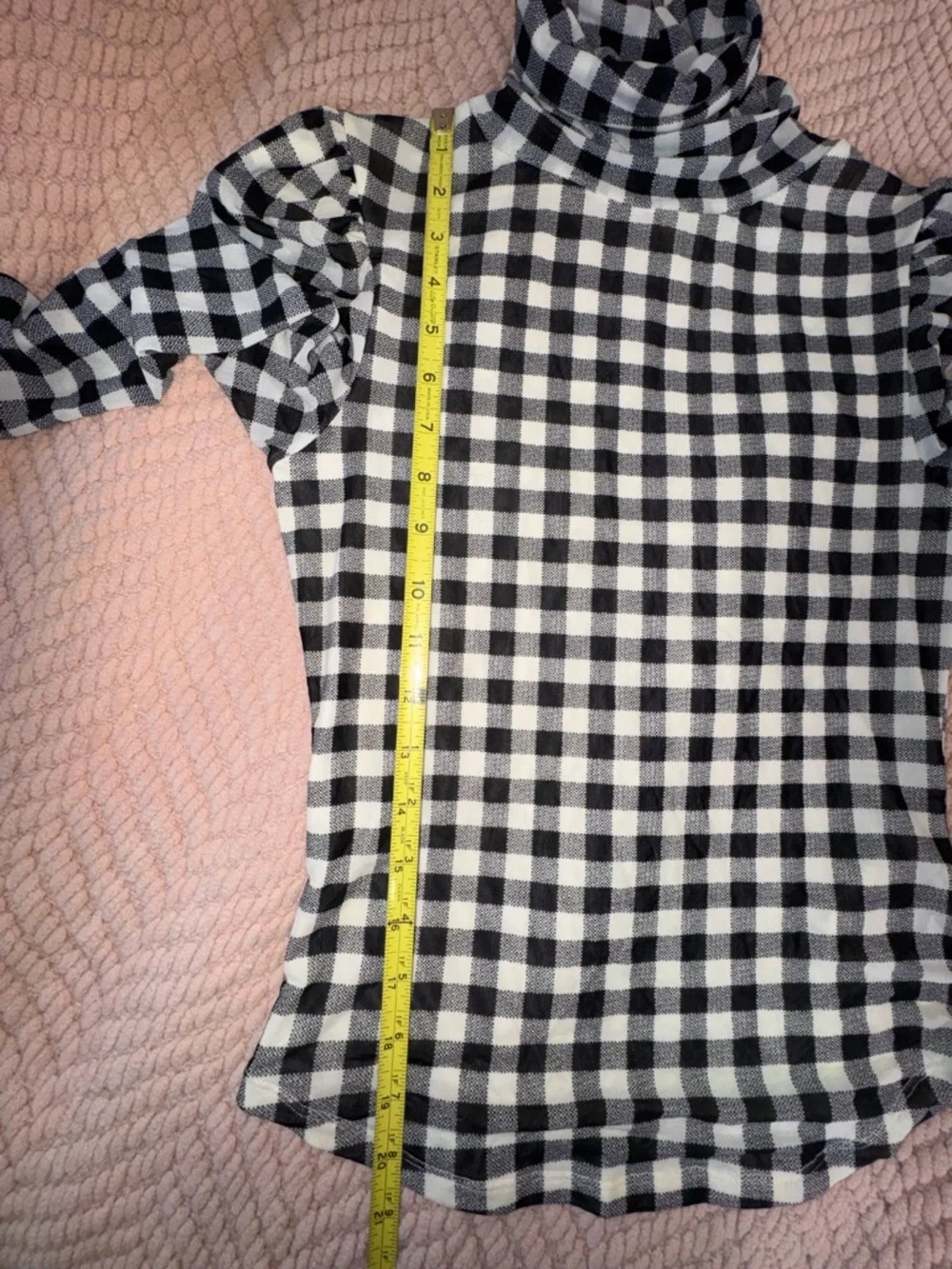 Free People Gather Gingham Puff Sleeve Top Black White XS Sheer Lined
